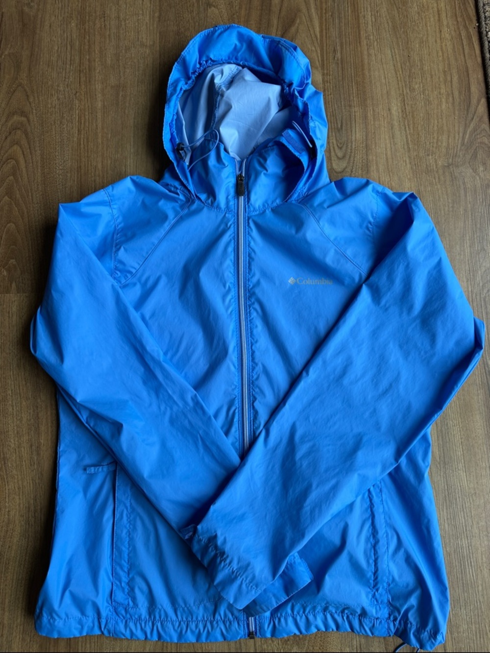 Columbia Blue Hooded Windbreaker Jacket women's large